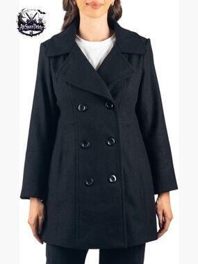Wool Blend Peacoat Double Breasted Winter Coat A-Line Jacket Runs Large